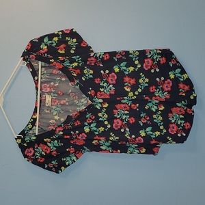 Hollister dark blue blouse w/bright flowers
